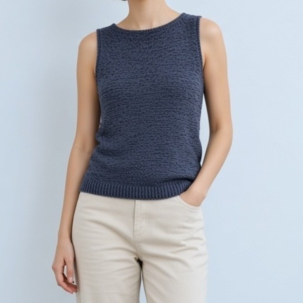 Finity Naturals Womens Marled Navy Blue Knit Sleeveless Boat Neck Sweater Tank M